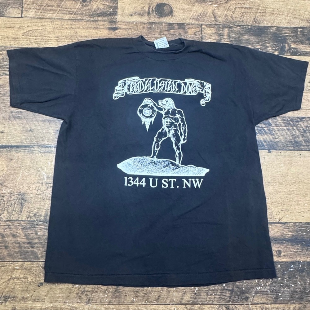 Andalusion Dog vintage T Shirt 1344 U ST NW Black Graphic Print Mens XL Single